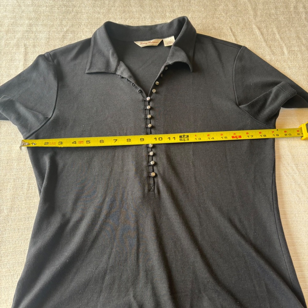 Tommy Bahama Womens Silk Cotton Blend Polo Shirt Black Short Sleeve Large 12/14 - Picture 7 of 8